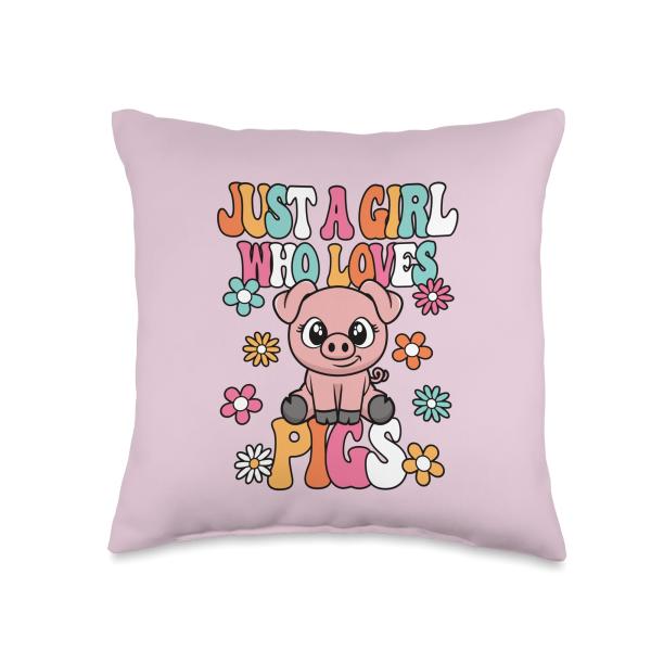 Just A Girl Who Loves Pigs Cute Groovy Piglet Lover Kids Throw Pillow