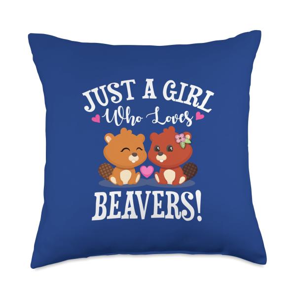 Funny Girls Womens Cartoon Just A Girl Who Loves Beavers Throw Pillow