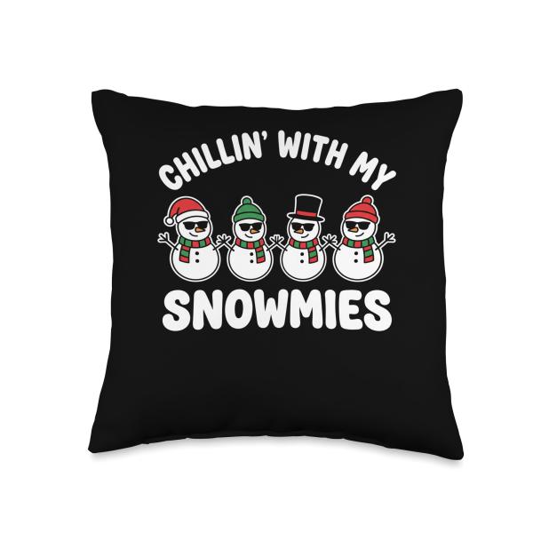 Chillin with My Snowmies Funny Snowman Christmas Kids Boys Throw Pillow