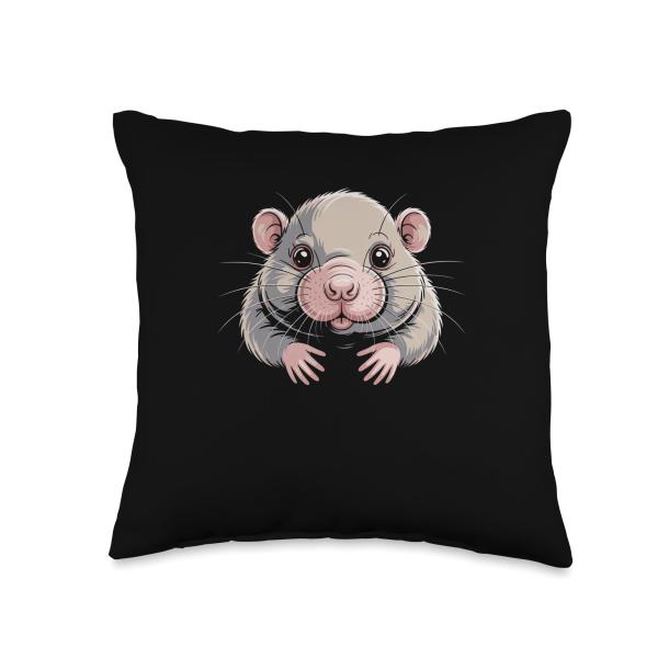 Cute Naked Mole Rat Face on Pink Throw Pillow