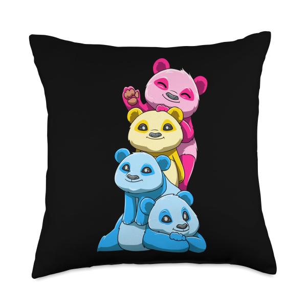 Pansexual Panda Stack LGBTQ Pride Kawaii Throw Pillow