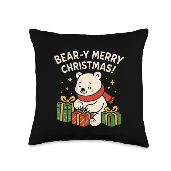 Have a Bear-y Merry Christmas Cute Holiday Bear Shirt Throw Pillow