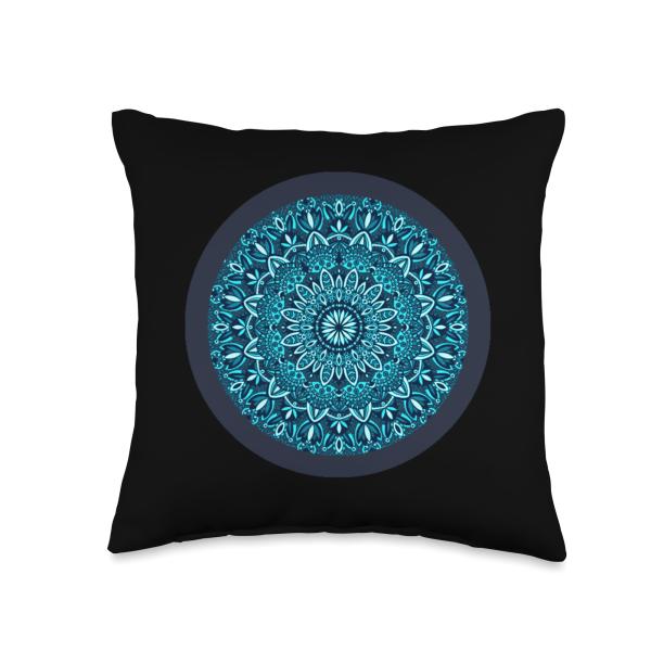 Blue Mandala Henna Throw Pillow
