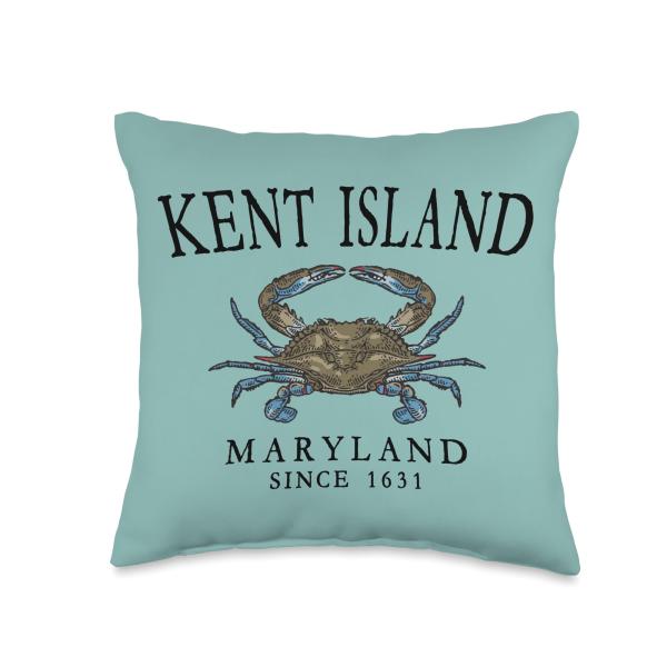 Kent Island Maryland Blue Crab Since 1631 Black Letters Throw Pillow