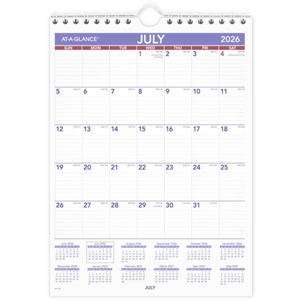 AT-A-GLANCE 壁掛けカレンダー 2026-2027年 プランナー アカデミック12か月 7月~6月 月間 11インチ x 8インチ 罫線入りデイリーブロック (AY128)