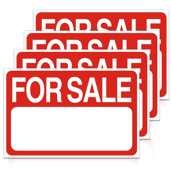 Ebeleo 4 Pack Car Sale Signs for Garage, Truck, Boat - 12x8 Inch Waterproof Vinyl Decal w/ 4" Writing Space - Peel ＆ Stick Adhesive - Fade Proof Outd