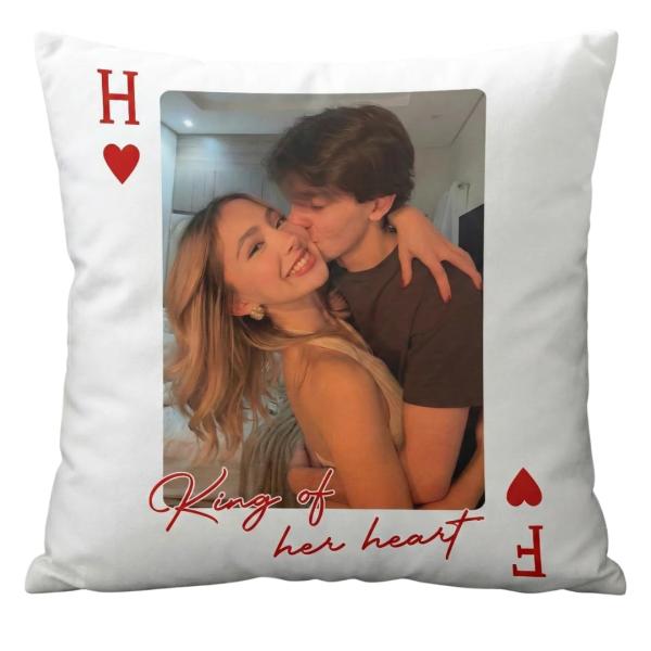 King Of Her Heart Pillow, King ＆ Queen Of Heart Custom Couples Photo Lucky Us - Personalized Photo Pillow, How Lucky Are We Playing Card Couple Valen
