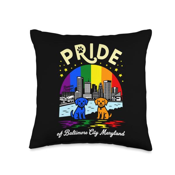Pride of Baltimore City Maryland Dogs Rainbow Flag Throw Pillow