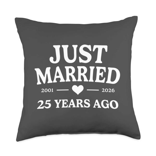 Just Married 25 Years Ago 2001 2026 25th Anniversary Throw Pillow