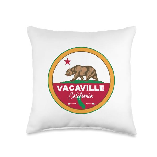 I Love Vacaville California CA Flag and Bear Badge Throw Pillow