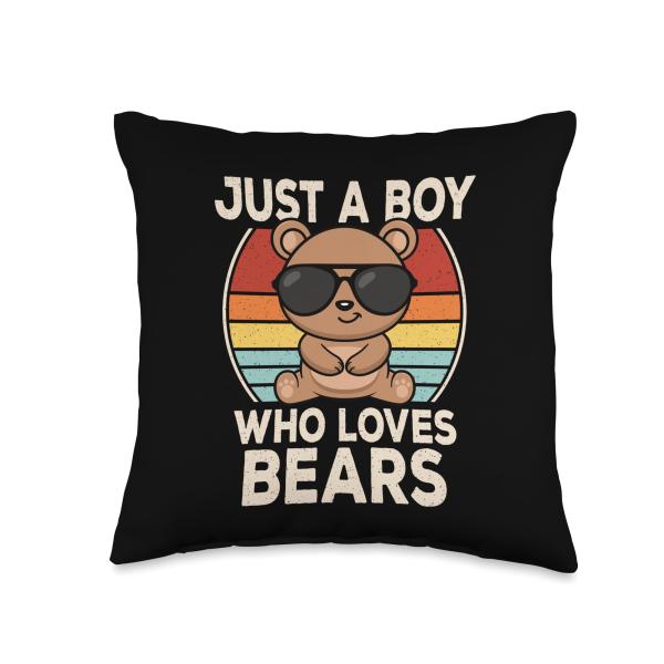 Just A Boy Who Loves Bears Cool Bear Lover Boys Kids Throw Pillow