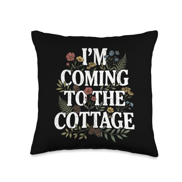 I'm Coming to The Cottage Funny Botanical Wildflower Throw Pillow