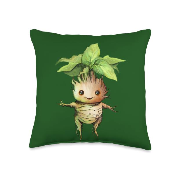 Kawaii Mandrake Mandrake Sweet Chibi Root Plant Throw Pillow