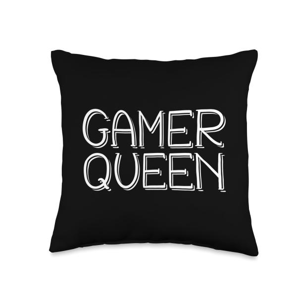 Gamer Queen Funny Gaming Costume for Cute Streamer Game Girl Throw Pillow