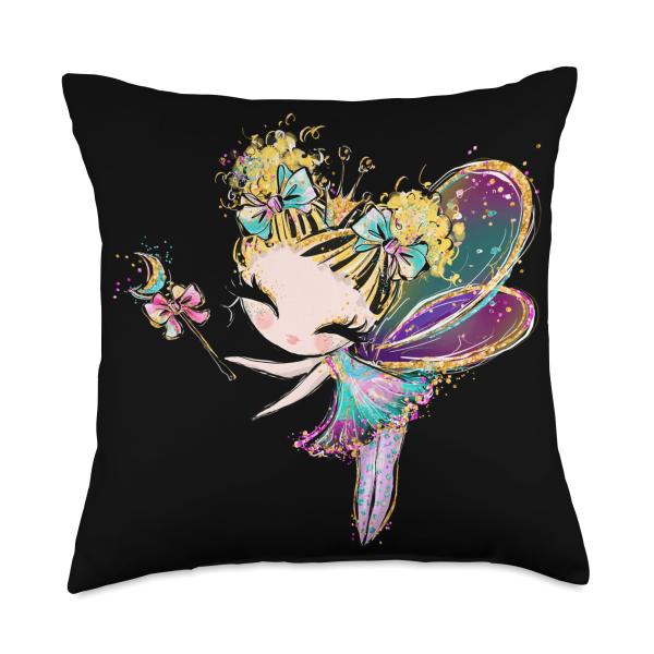 Blonde Fairy Faeries Magic Wand Rainbow Kids Girls Women Throw Pillow