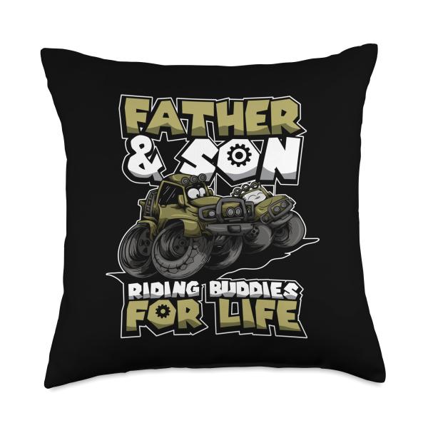 Cool Father and Son Trucks Riding Buddies Trucker Matching Throw Pillow