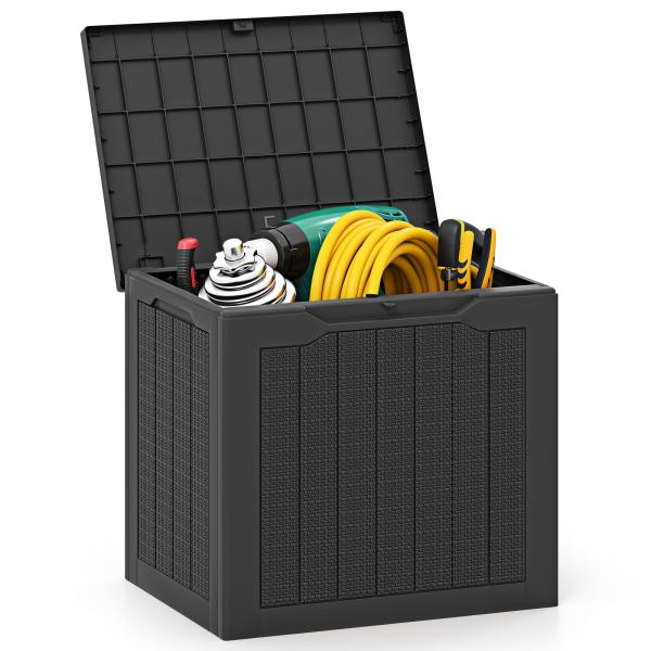 Giantex 25 Gallon Outdoor Storage Box, Patio Deck Box with Lockable Lid, Wicker-woven Texture, Waterproof Storage Bench for Pool Accessories, Garden T