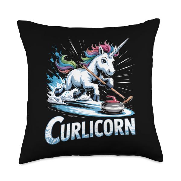 Curling Unicorn Ice Curling Player Ice Sport Funny Curling Throw Pillow