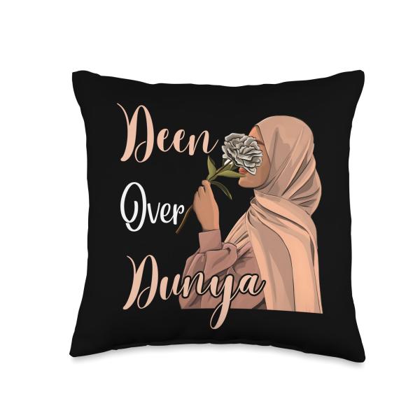 Deen Over Dunya Strong Muslimah Hijab Muslim Woman Islamic Throw Pillow