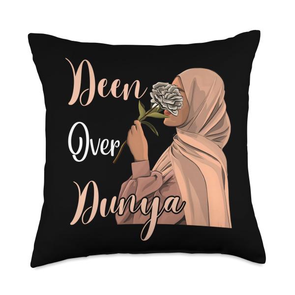 Deen Over Dunya Strong Muslimah Hijab Muslim Woman Islamic Throw Pillow