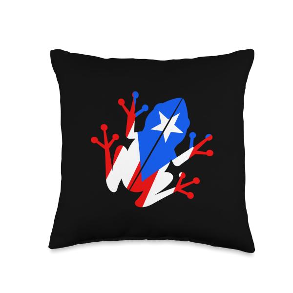 Puerto Rican Flag Coqu〓 Frog Cultural Pride Design Throw Pillow