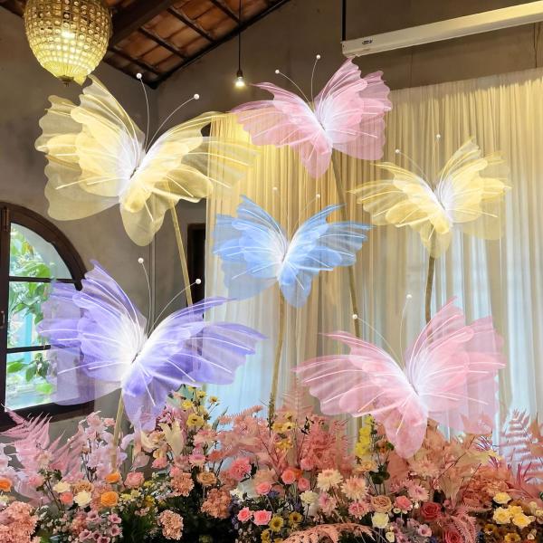Geelin 6 Pcs Gradient Color Large Butterfly Decorations Big Butterfly Party Decor 20 Inch 12 Inch 3D Silk Butterflies for Baby Shower Women Birthday W