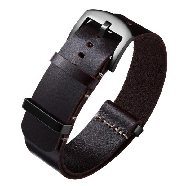 BINLUN Leather Watch Band Crazy Horse Oiled Leather Watch Straps 18mm 19mm 20mm 21mm 22mm 24mm Replacement One-Piece Watchbands for Men and Women Silv