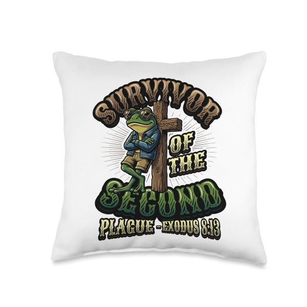 Christian Humor Survivor of The Second Plague Funny Frog Throw Pillow