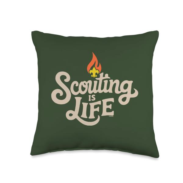 Scouting is Life Fleur De Lis Flame Script Cub Scouts BSA Throw Pillow