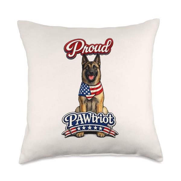 Proud Pawtriot Belgian Malinois Patriotism American Flag Dog Throw Pillow