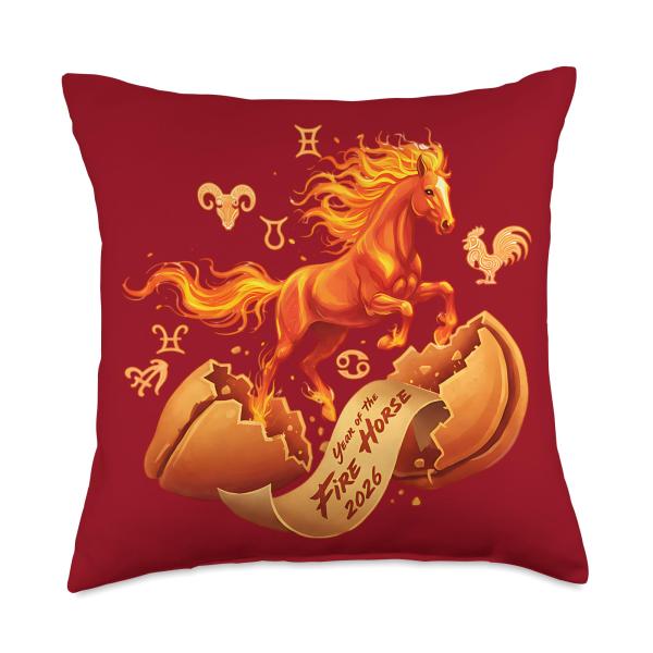Year of The Fire Horse 2026 Fortune Chinese Lunar New Year Throw Pillow