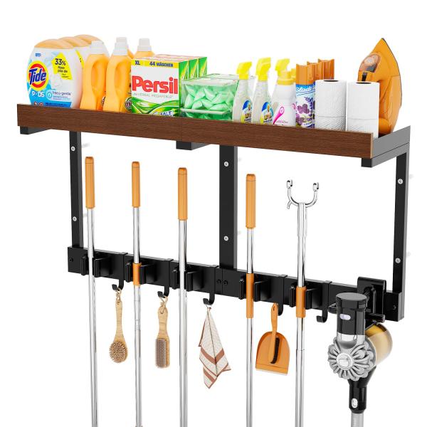Broom and Mop Organizer Wall Hanging, Broom Hanger Holder Wall Mount