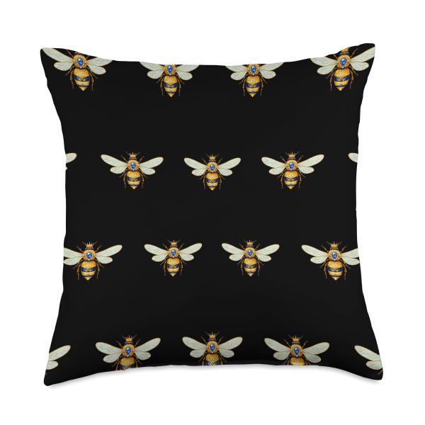 Queen Bee Crown Women Men Girls Beekeeper Entomology Insect Throw Pillow