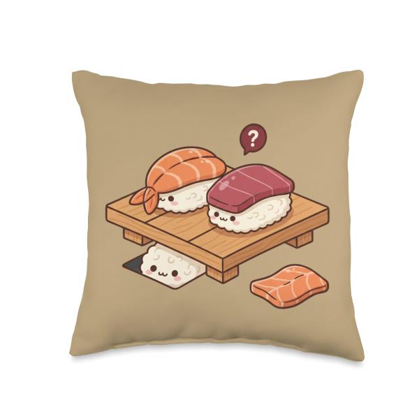 Kawaii Sushi Nigiri Friends Cute Shrimp Tuna Rice Lover Throw Pillow