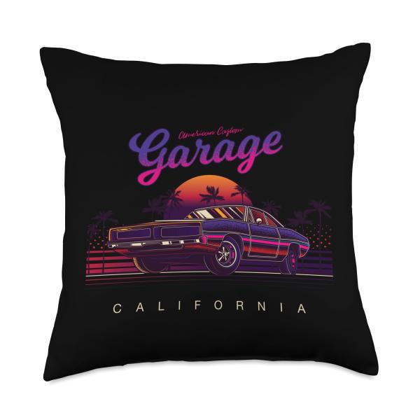 Vintage American Custom Garage, California Cars Graphic Throw Pillow