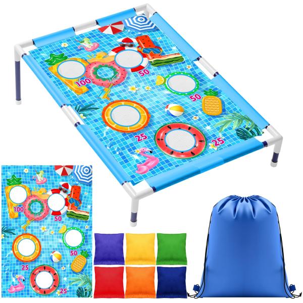 VioraWhite Summer Bean Bag Toss Party Game for Kids Adults with 6 Bags Portable 6 Hole Corn Toys Set for Boys Girls Outdoor Indoor Toddlers Favors Gif