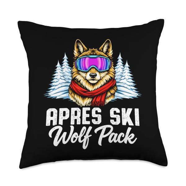 Apres Ski Wolf Pack Throw Pillow