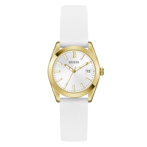 Guess Ladies Watch GW1033L2 Alice 32mm Stainless Steel PVD White Dial White Dial Quartz Mineral Glass 3ATM Silicone Strap