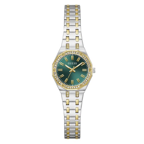 Guess Ladies Watch GW0931L8 Pixie 25mm Stainless Steel Bicolour PVD Green Dial Quartz Mineral Glass Cubic Zirconia 3ATM Link Bracelet