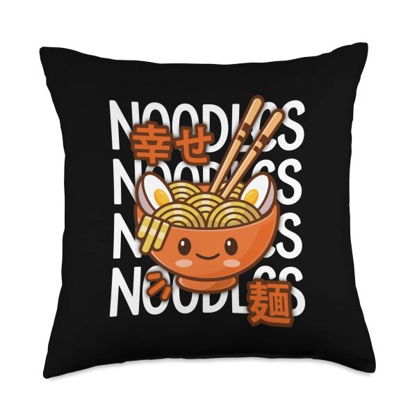 Kawaii Ramen Noodles Cute Adorable Japanese Noodles Bowl Throw Pillow