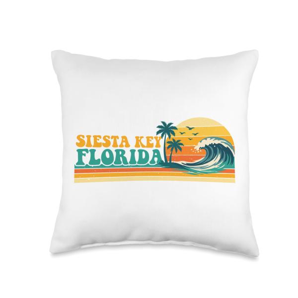 Siesta Key Florida - Retro Spring Break Beach Vacation Throw Pillow