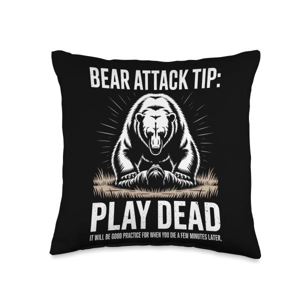 Alaska Bear Attack Tip Funny Sarcastic Sarcasm Humor Throw Pillow