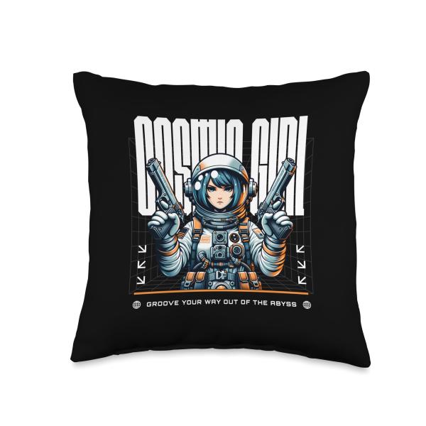 Sci Fi Cosmic Girl Groove Your Way Out of The Abyss Throw Pillow
