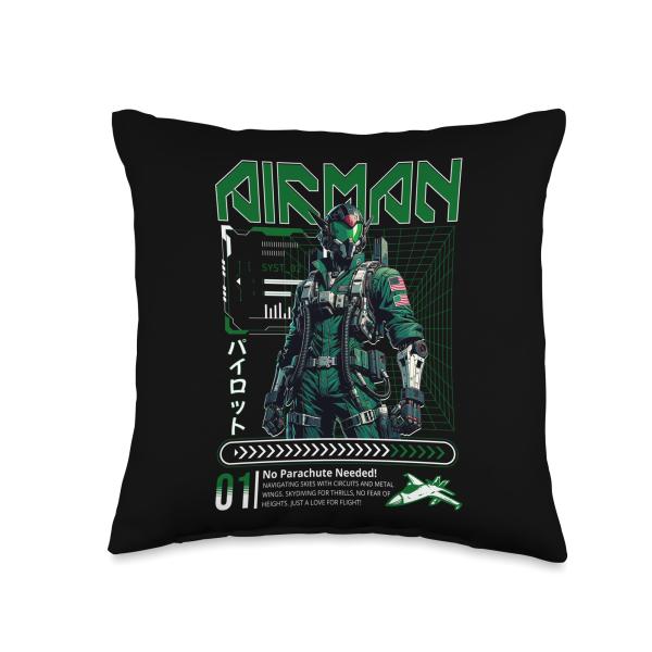 Sci Fi Airman Pilot No Parachute Needed Flight Throw Pillow
