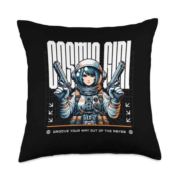 Sci Fi Cosmic Girl Groove Your Way Out of The Abyss Throw Pillow