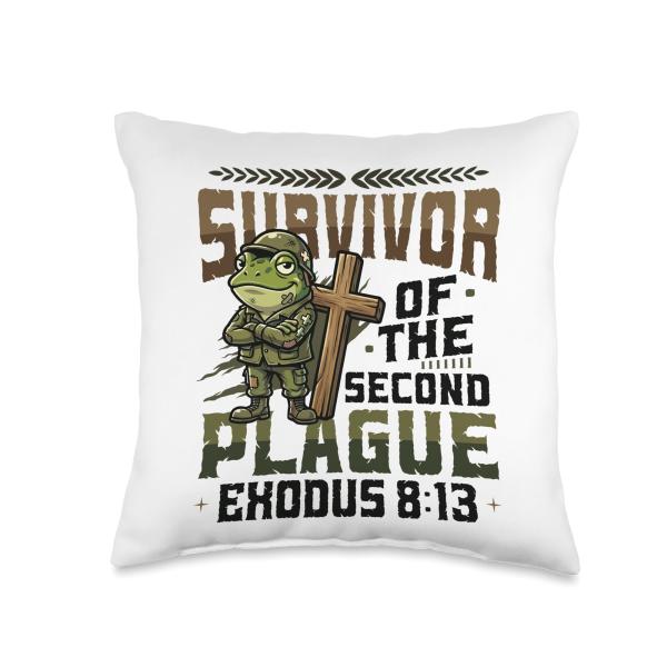 Christian Humor Survivor of The Second Plague Funny Frog Throw Pillow