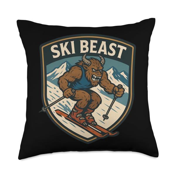 Ski Beast Teen Boys Skiing Quote Skier Saying Winter Sports Throw Pillow