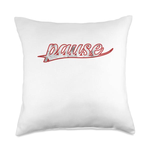 Pause Pop Culture Gen Z Humor Vintage Varsity Distressed Throw Pillow