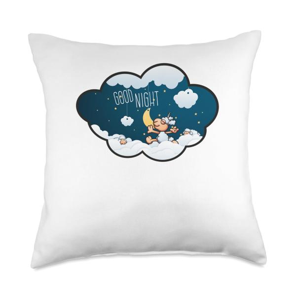 Good Night Unicorn-Sheep Count Jumping Fogs Throw Pillow