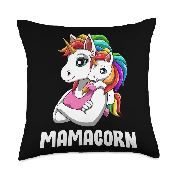 Unicorn Mama with Two Kids Cool Mom Throw Pillow